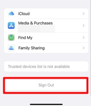 apple id sign out greyed out