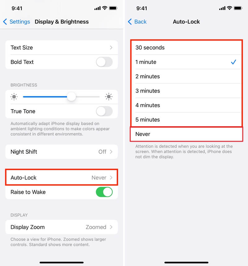 Display to Never Auto-Lock