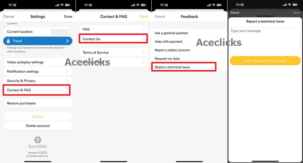 Report a Technical Issue to Change Bumble Location 