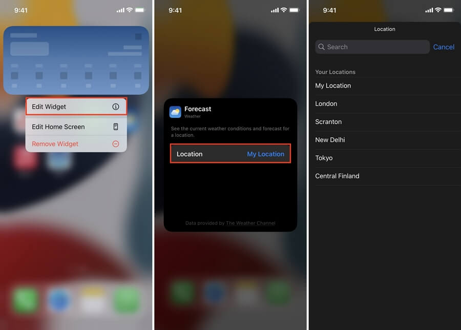 Edit the Weather Widget Settings 