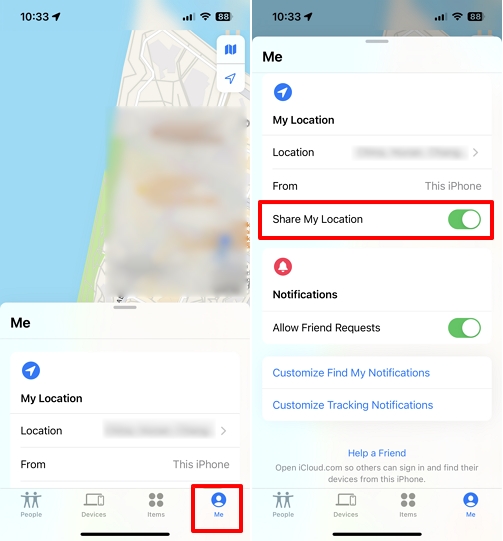 Stop Sharing Location in the Find My App