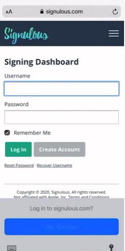 Log into the signing dashboard