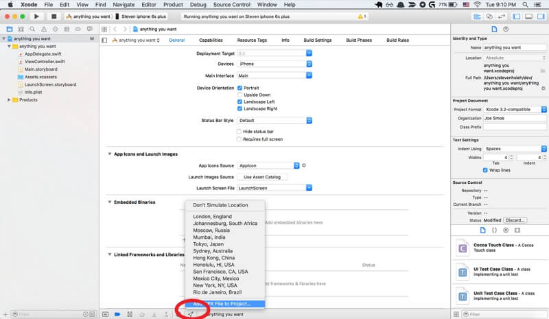 Change Geolocation Via Xcode 