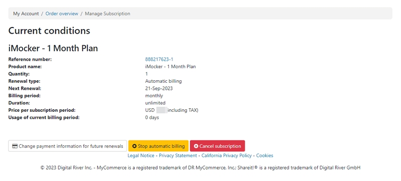 Select the Cancel subscription